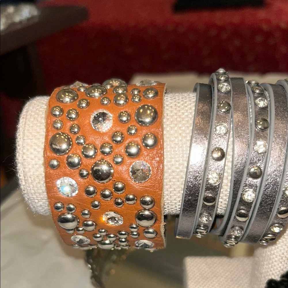 Silver and Black Studded Bracelets Collection - Picture 3 of 8